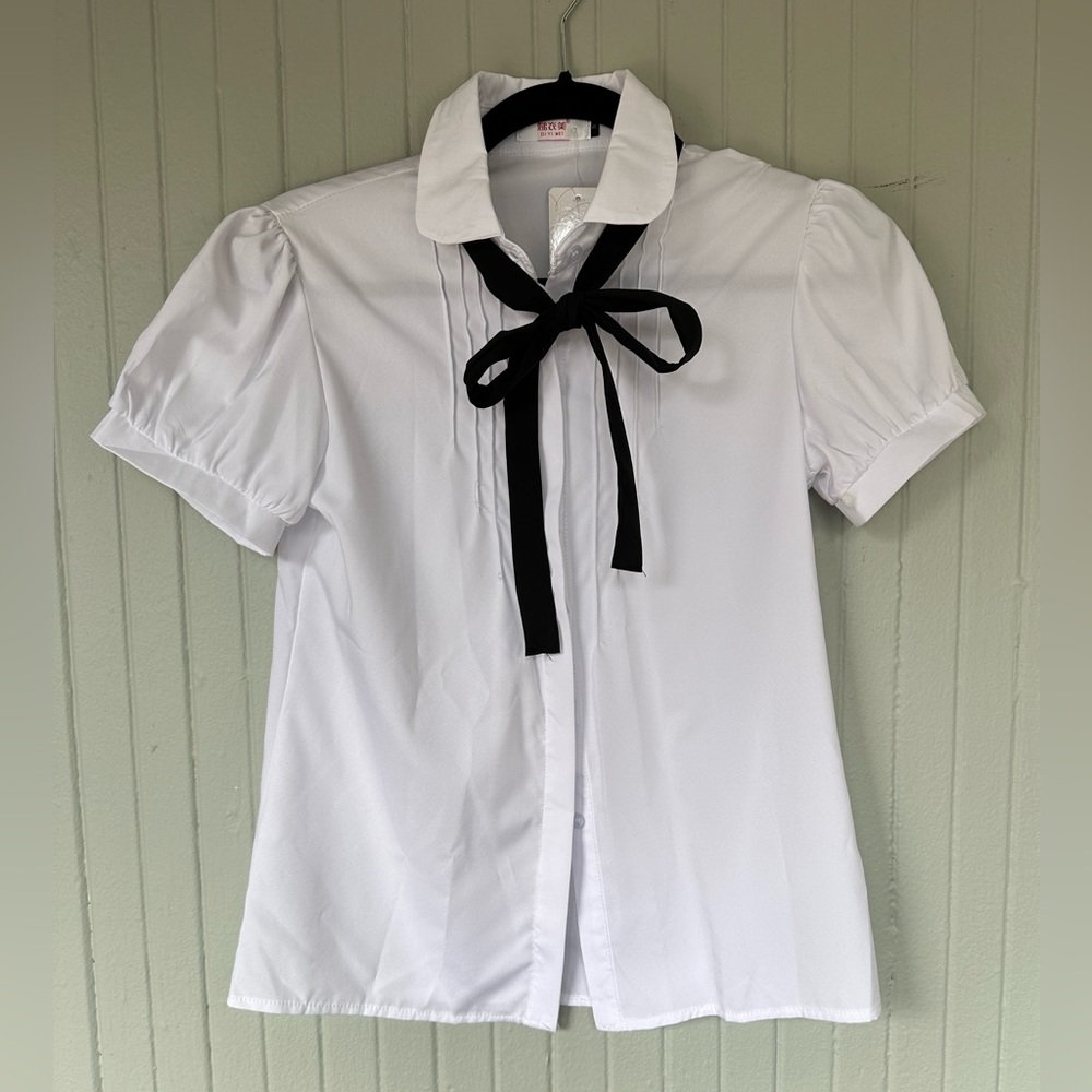 Lolita Preppy Tuxedo Short Sleeve White Shirt with Bow